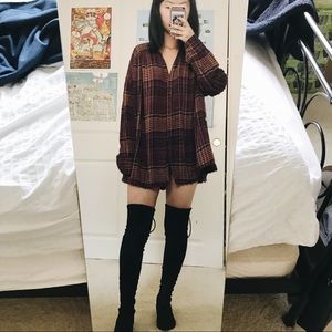 flannel dress with thigh high boots
